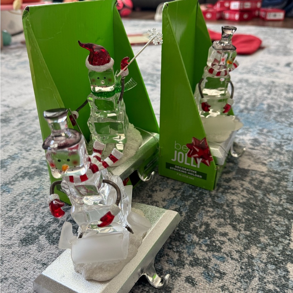Snowman ice block stocking holders